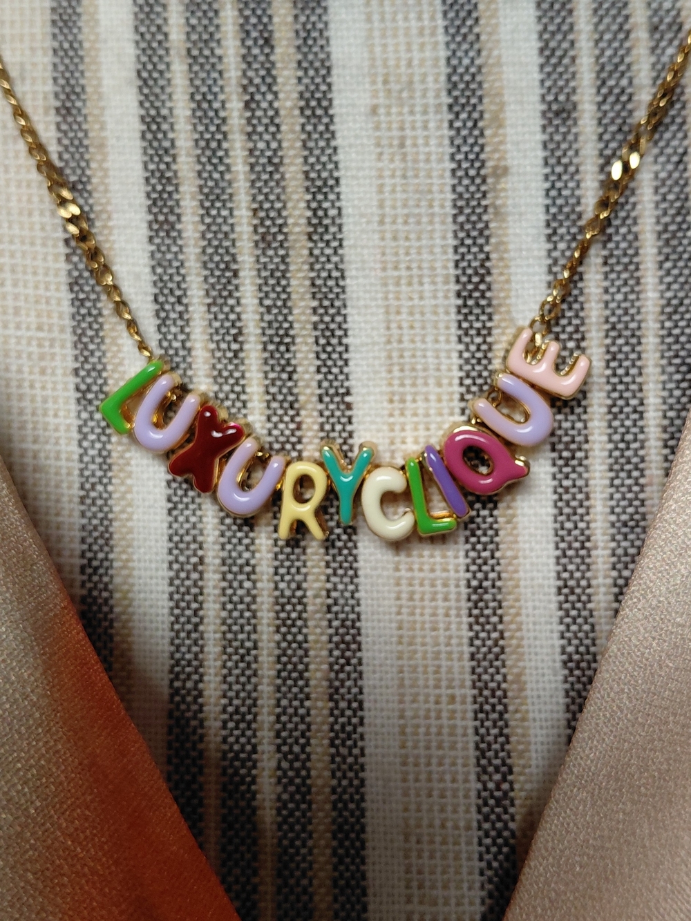 Gold Letter Necklace with Multicolor Enamel Letters - Personalized Playful Style